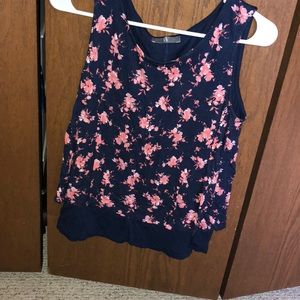 pink flower navy blue tank top